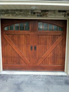 wood garage door with windows